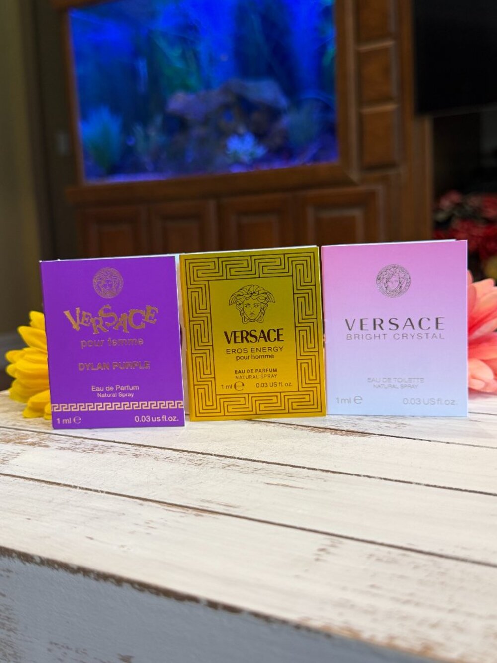 Versace Set Bright Crystal Eros Energy Dylan Purple Sample Spray Card 1 ml